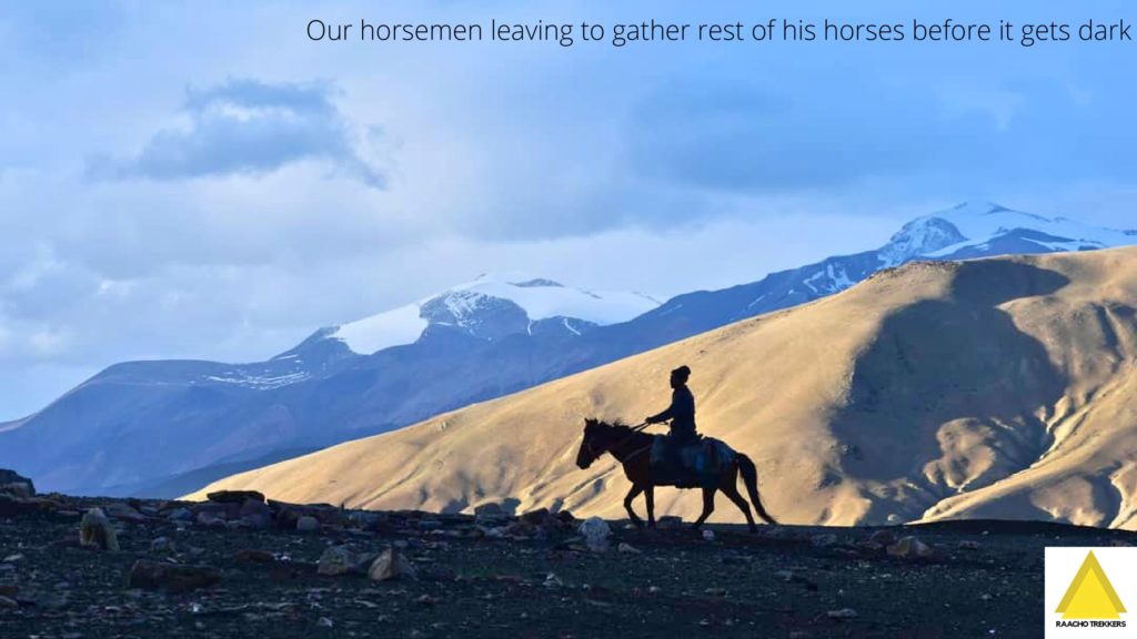 Horseman are hired to carry backpack and camping gear and food supplies on the Parang La route