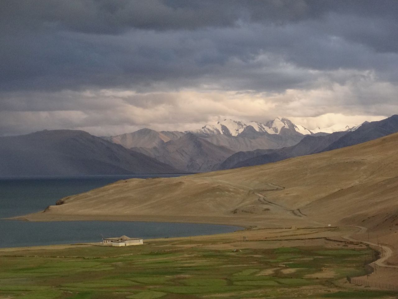 Zanskar peaks towering over the Tso Moriri lake