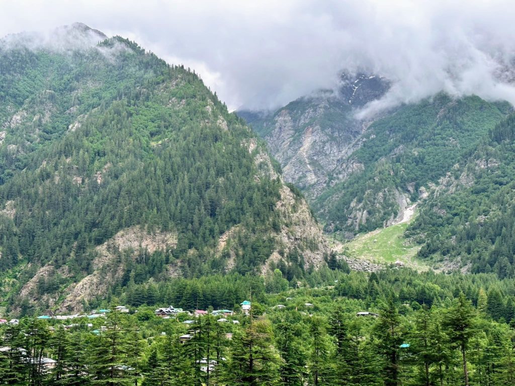 Clouds hanging over Sangla valley of Kinnaur district.