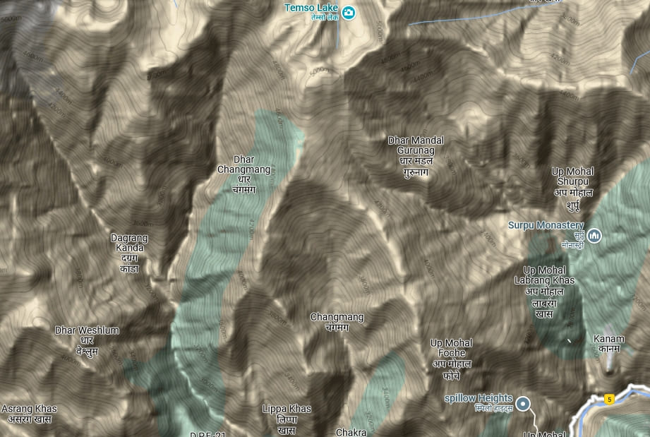 Tem Tso Lake Google topographic map