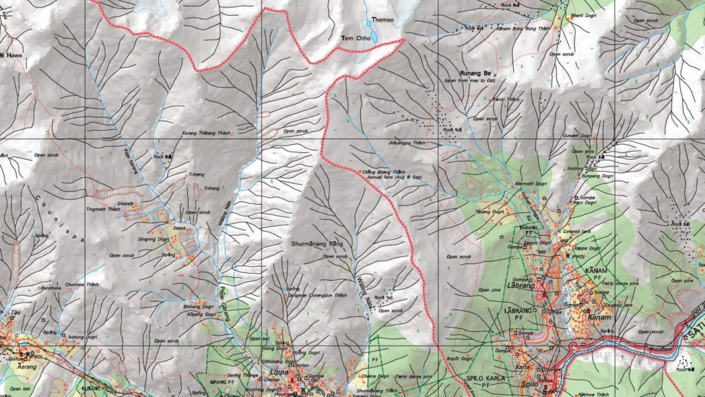 Tem Tso lake hike route map by Survey of India