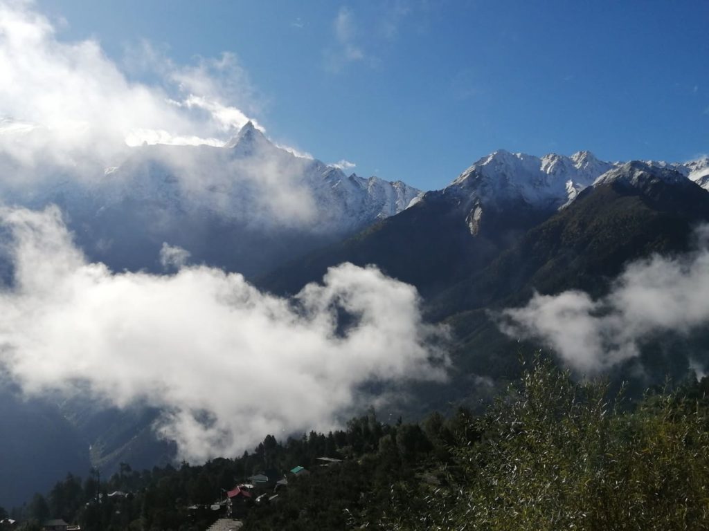 Morning view of Kinnaur Kailash mountain range from Kalpa