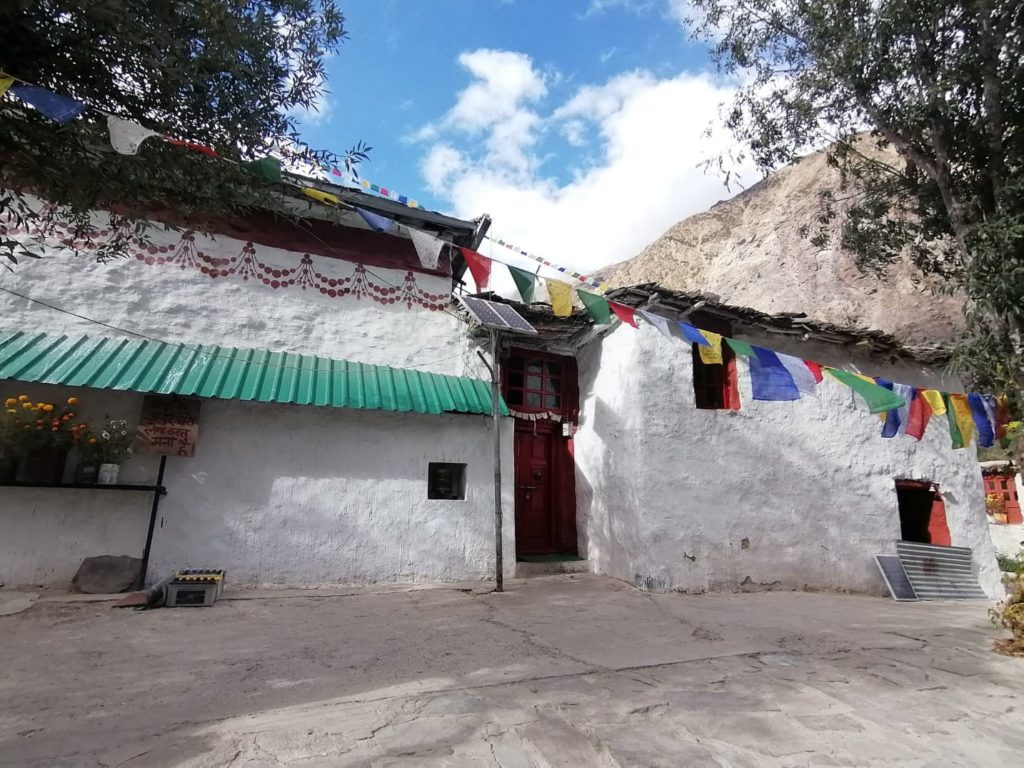 White wall of Charang monastery and courtyard