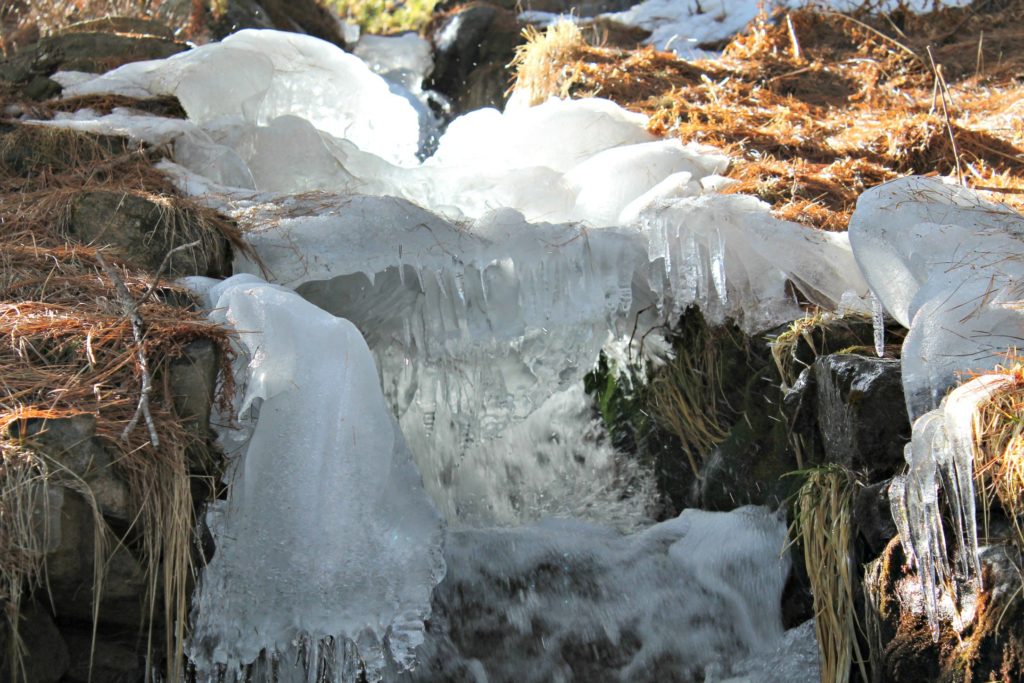 Frozen stream , en route Chaka meadows trek
