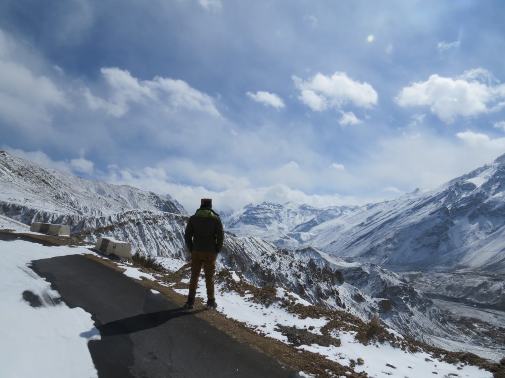 Overlooking the Spiti river basin and surrounding snow laden valley