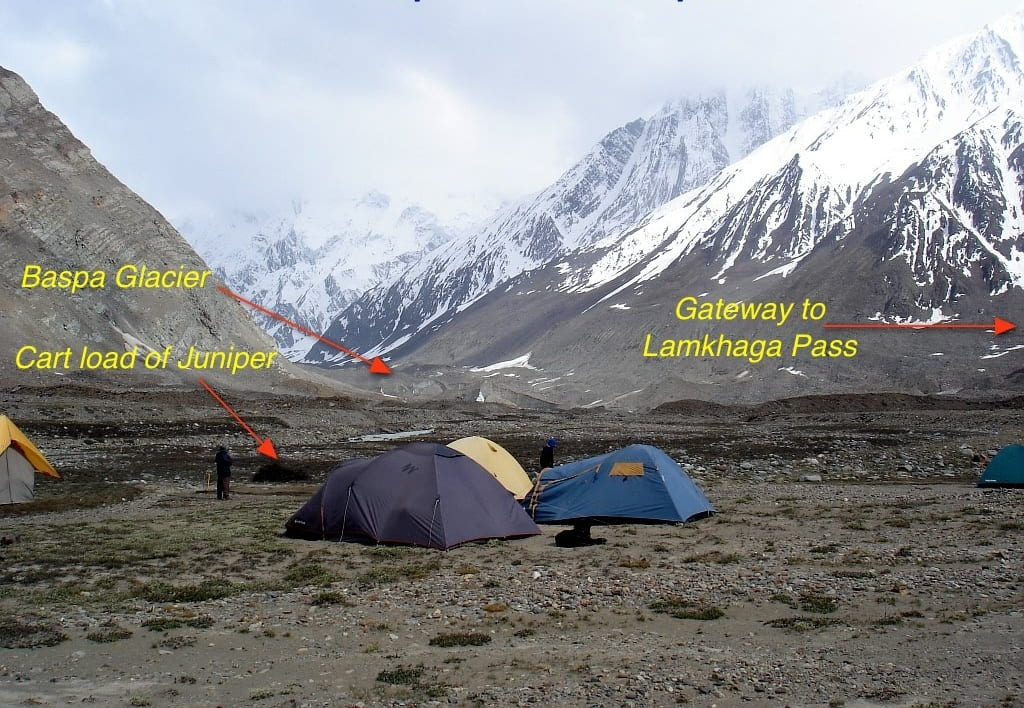 Camping near Baspa glacier snout