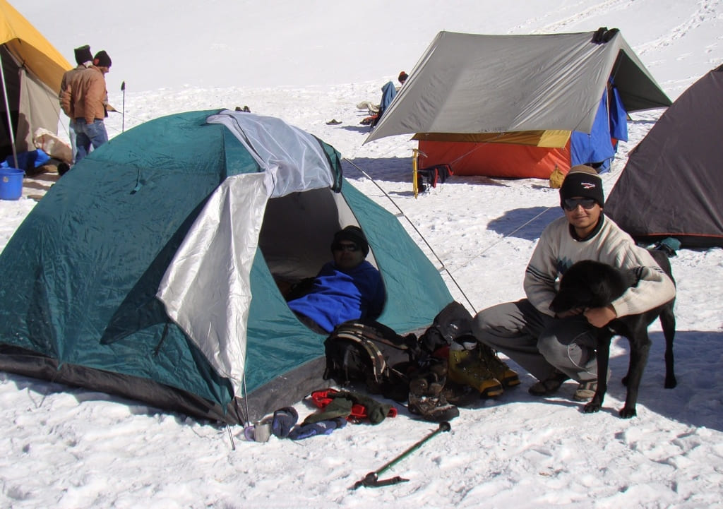 Camping on glacier near Lamkhaga pass