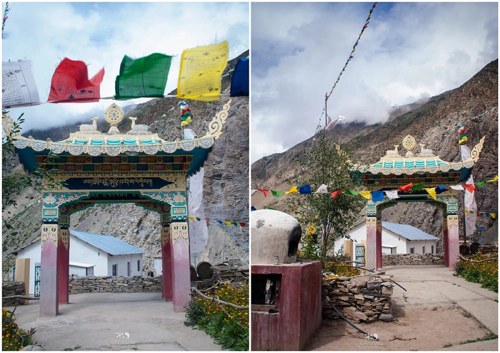 Picture collage of monastery gate of Charang