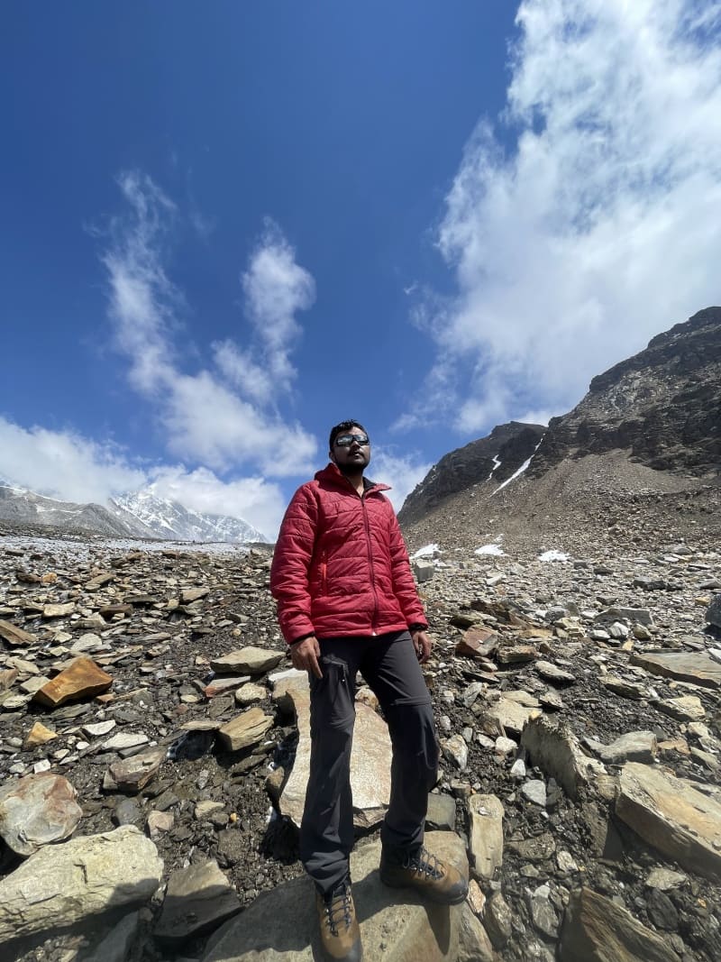 Taking picture at end of Khatling glacier