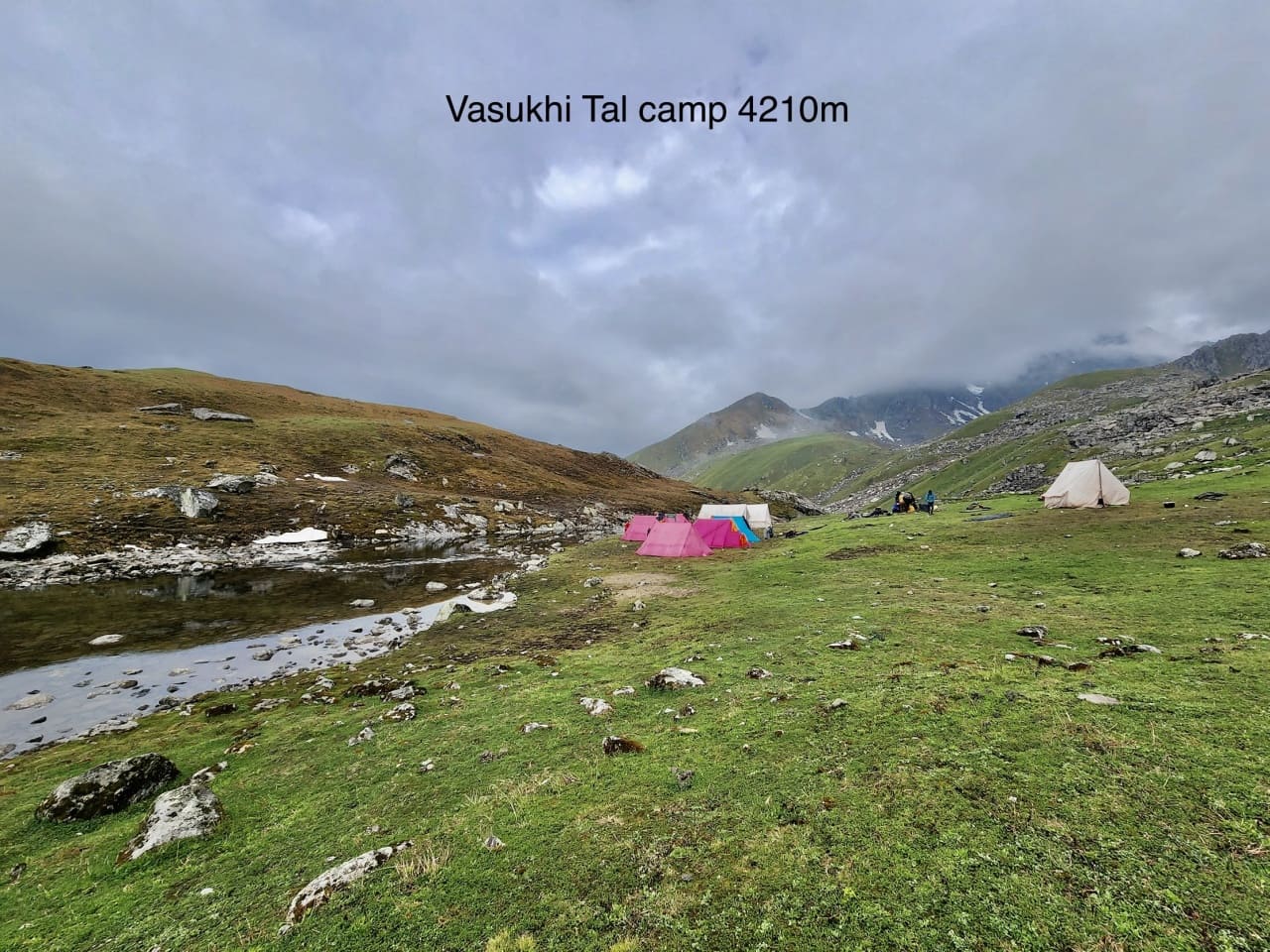 Vasuki Tal camp site on Himalayan meadows