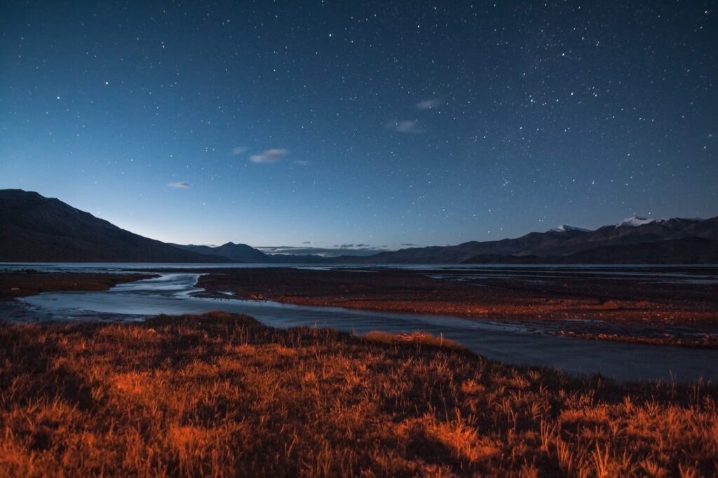 Moonrise over the many glacial streams that feed Tso Moriri lake